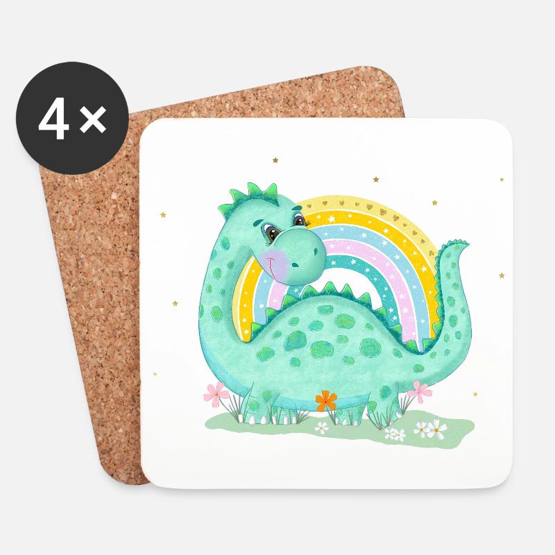 Dinosaurier mit Regenbogen - Untersetzer (4er-Set) - Weiß