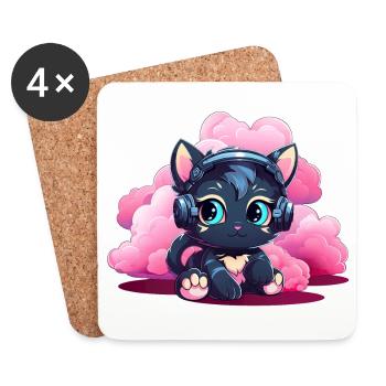 Kawaii Musik Katze - Untersetzer (4er-Set) - Weiß - Vorne
