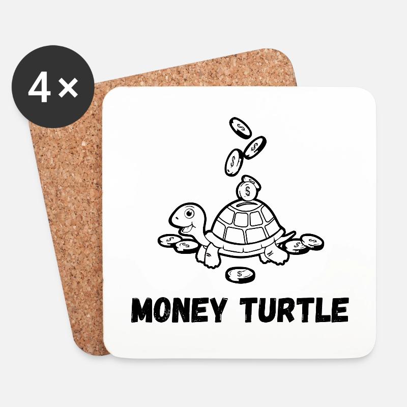 Money Turtle Spardose und Sparschwein - Untersetzer (4er-Set) - Weiß