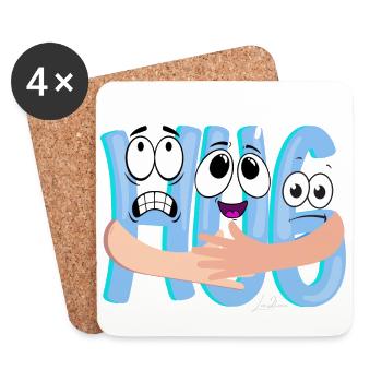 Câlin cartoon bleu - humoristique - Dessous de verre (lot de 4) - blanc - Devant