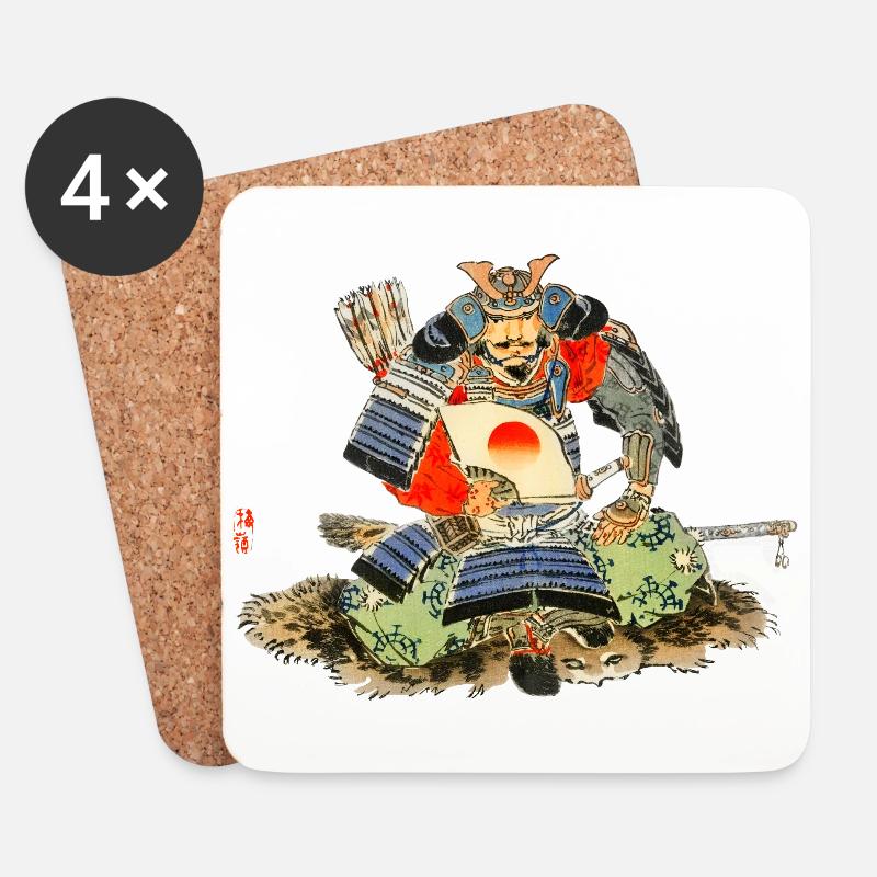 Samurai von Kōno Bairei - Untersetzer (4er-Set) - Weiß