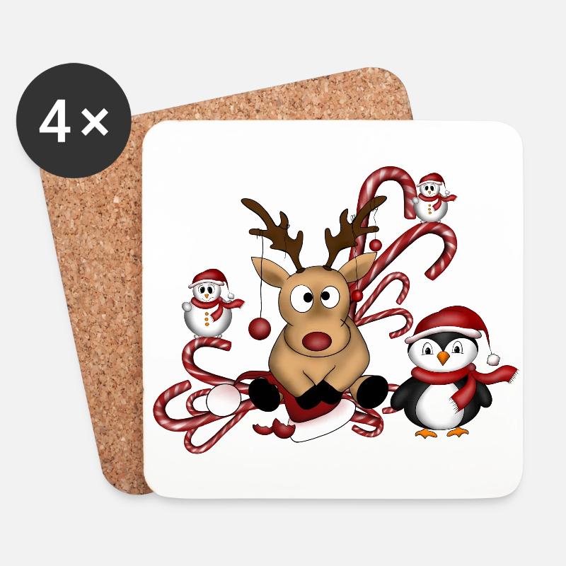 Rentier Pinguin Schneemänner - Untersetzer (4er-Set) - Weiß