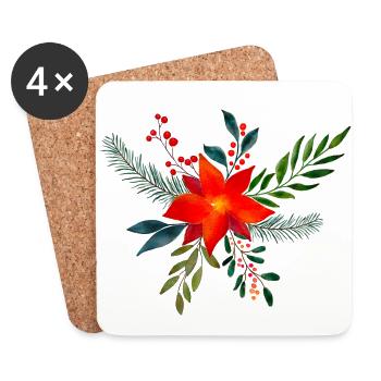 Weihnachtsstern Aquarell Christmas Flower Bouquet - Untersetzer (4er-Set) - Weiß - Vorne