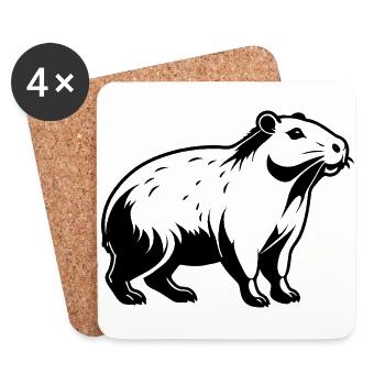 Capybara - Autocollant Animal Mignon - Dessous de verre (lot de 4) - blanc - Devant