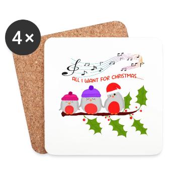 Robins are waiting for Christmas - Coasters (set of 4) - white - Front