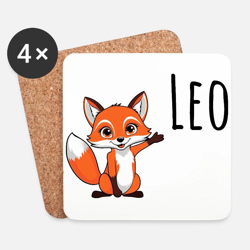 Fuchs Leo - Mein Name ist Leo - Süßes Waldtier - Untersetzer (4er-Set) - Weiß