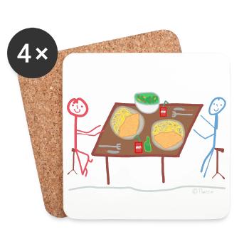Schnitzel Strichmännchen Restaurant Gourmet Salat - Untersetzer (4er-Set) - Weiß - Vorne