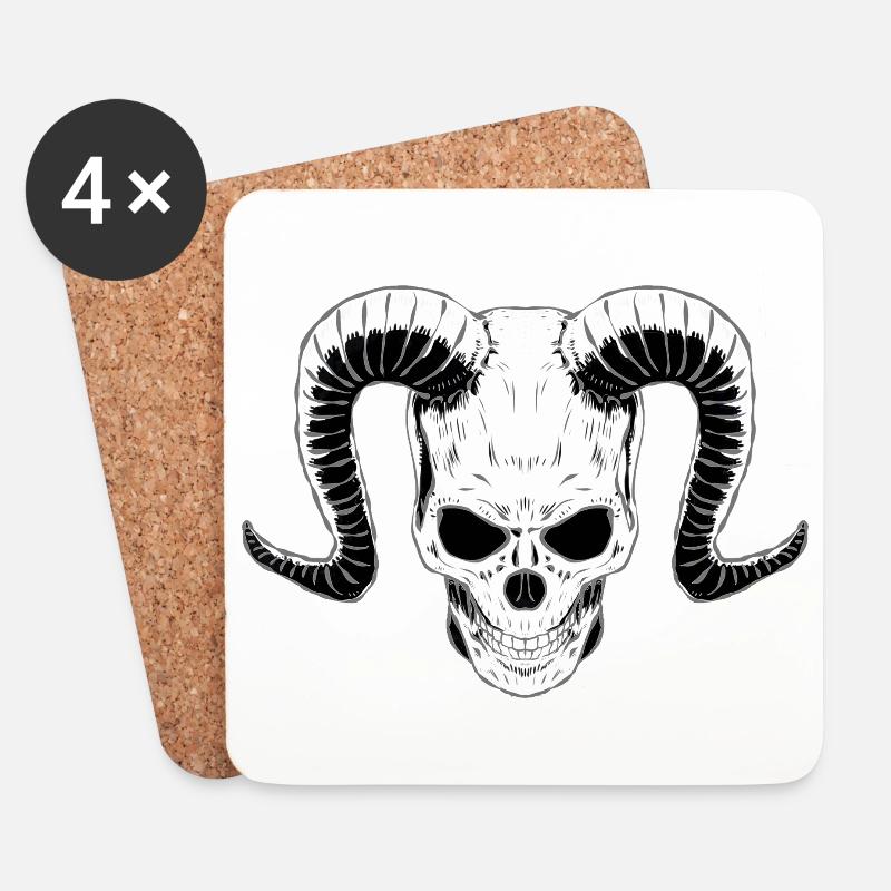 Devil Skull with Horns - Coasters (set of 4) - white