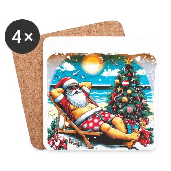 Santa is vacationing on the beach festive summer look - Coasters (set of 4) - white - Front