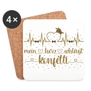 Fasching Herzschlag EKG Mein Herz schlägt Konfetti - Untersetzer (4er-Set) - Weiß - Vorne