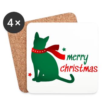 Chat Star Animal Écharpe de Noël 3D Cadeau - Dessous de verre (lot de 4) - blanc - Devant