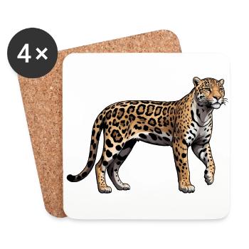 Léopard - Autocollant Animal - Dessous de verre (lot de 4) - blanc - Devant