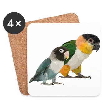 Caique et Agapornis - Dessous de verre (lot de 4) - blanc - Devant