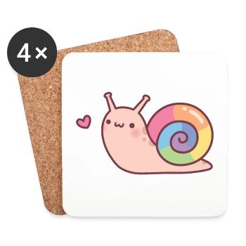 Cute Snail Rainbow Shell Doodle - Coasters (set of 4) - white - Front