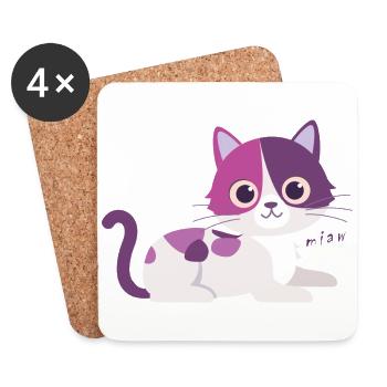 Chat miaw amour, amoureux des chats, miaw, miaouement - Dessous de verre (lot de 4) - blanc - Devant