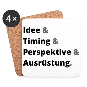 Idee & Timing & Perspektive & Ausrüstung Dunkel - Untersetzer (4er-Set) - Weiß - Vorne