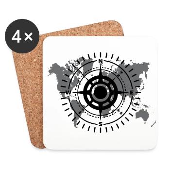 World map with cardinal direction black and white - Coasters (set of 4) - white - Front