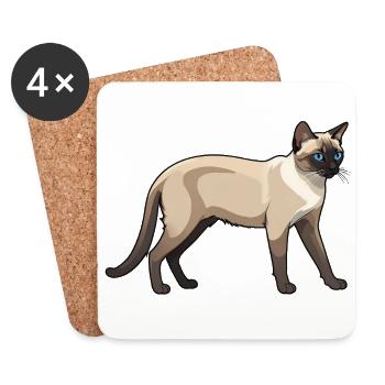 Mignon Voiture Siamois - Chat Autocollant - Dessous de verre (lot de 4) - blanc - Devant