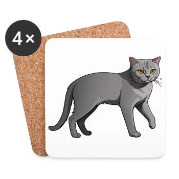 Mignon British Shorthair - Chat Autocollant - Dessous de verre (lot de 4) - blanc - Devant