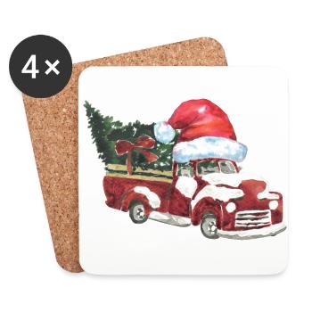 Camion de Noël - Dessous de verre (lot de 4) - blanc - Devant