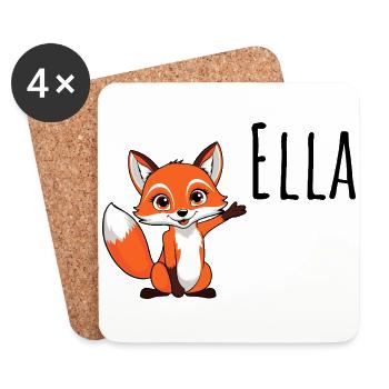 Fuchs - Mein Name ist Ella - Süßes Waldtier - Untersetzer (4er-Set) - Weiß - Vorne