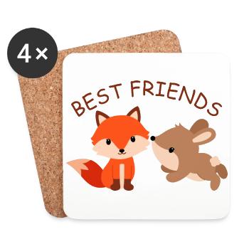 BEST FRIENDS bunny and fox pajama nightie. - Coasters (set of 4) - white - Front