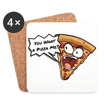 Angry Pizza Slice Shouting - You Want a Pizza Me - Coasters (set of 4) - white - Front