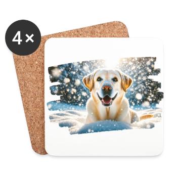 Labrador heureux dans la neige d’hiver - Dessous de verre (lot de 4) - blanc - Devant