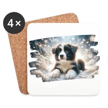 Winter dream with border colly puppy in snow - Coasters (set of 4) - white - Front