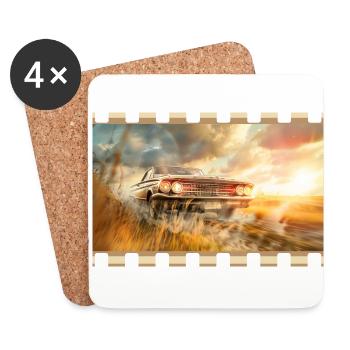 Retro muscle car in cinematic action - Coasters (set of 4) - white - Front