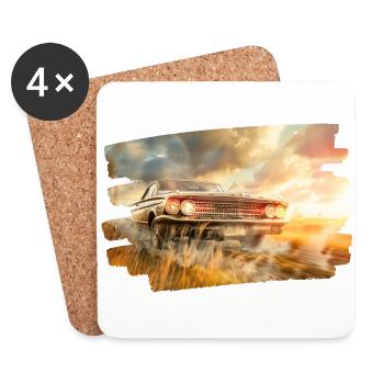Classic muscle car in the glow of the sunset - Coasters (set of 4) - white - Front