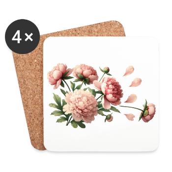 Pivoines roses romantiques - Dessous de verre (lot de 4) - blanc - Devant