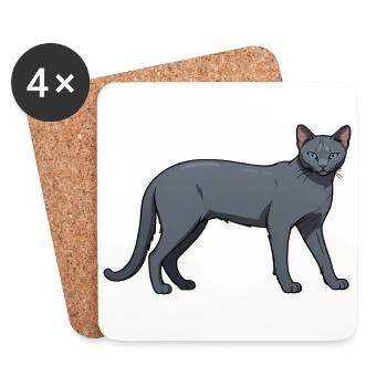 Bleu Russe - Chat mignon Sticker - Dessous de verre (lot de 4) - blanc - Devant
