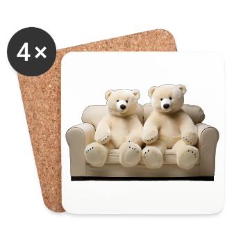 Two happy ice teddy bears on the sofa - Coasters (set of 4) - white - Front