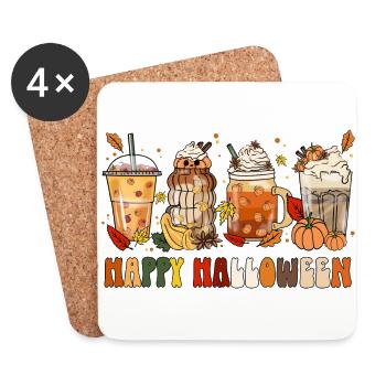 Happy Halloween Autumn Motif Outfit Pumpkin Coffee - Coasters (set of 4) - white - Front