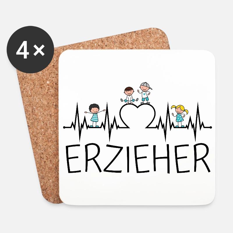 Erzieher Herzschlag Herz Kinder Kind Beruf EKG - Untersetzer (4er-Set) - Weiß