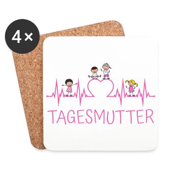 Tagesmutter Herzschlag mit Herz und Kindern pink - Untersetzer (4er-Set) - Weiß - Vorne