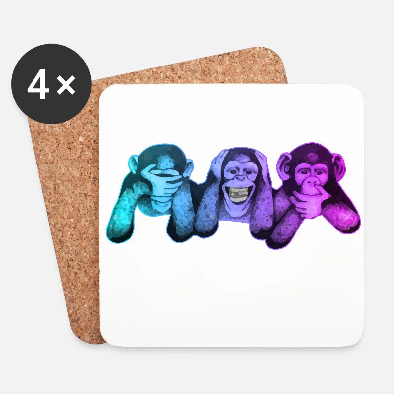 Die drei Affen | 3 Wise Monkeys Weise Affen - Untersetzer (4er-Set) - Weiß