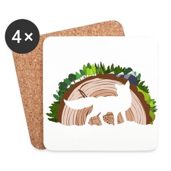 Fox Silhouette against a Log and Forest Background - Coasters (set of 4) - white - Front