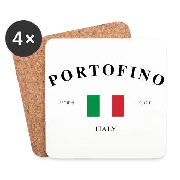 Portofino Italien Koordinaten Reise Souvenir - Untersetzer (4er-Set) - Weiß - Vorne