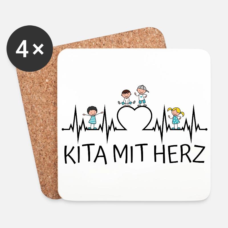 Kita mit Herz - Untersetzer (4er-Set) - Weiß
