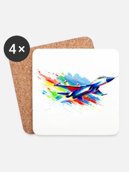Kampfjet - Farbsplash - Untersetzer (4er-Set) - Weiß