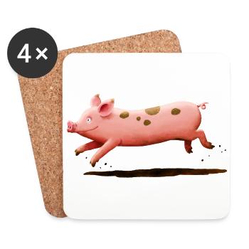 Cochon courant - Dessous de verre (lot de 4) - blanc - Devant