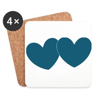 blue heart 2 hearts valentine's day - Coasters (set of 4) - white - Front