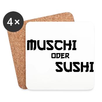Muschi oder Sushi Erotik Urlaub Funshirt - Untersetzer (4er-Set) - Weiß - Vorne