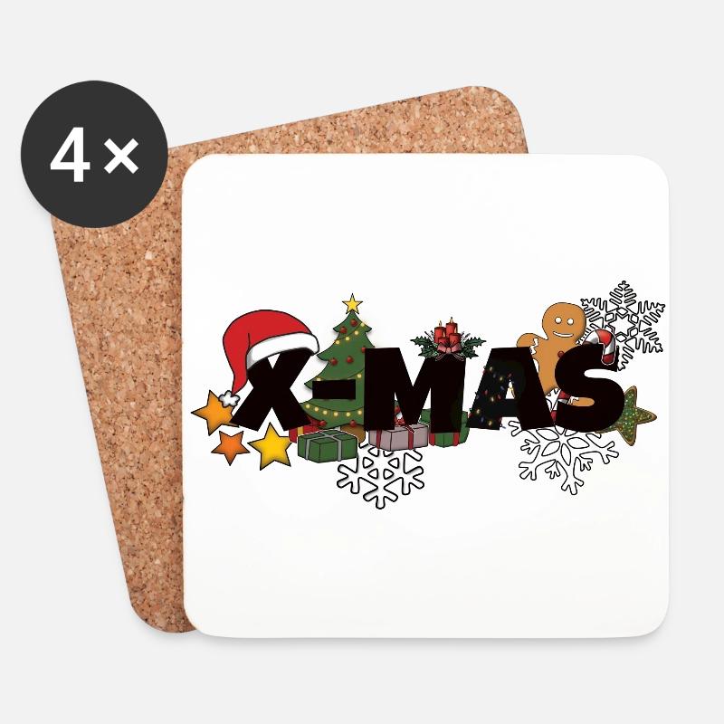 X-MAS Weihnachten Geschenke Christbaum Stern - Untersetzer (4er-Set) - Weiß