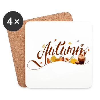 Autumn Design - Pumpkins and Autumnal Elements - Coasters (set of 4) - white - Front