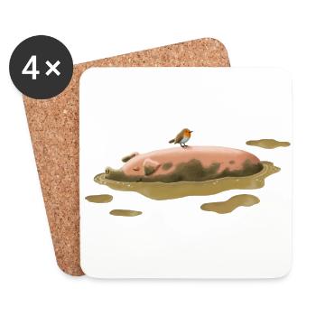 Pig in the dirt - Coasters (set of 4) - white - Front