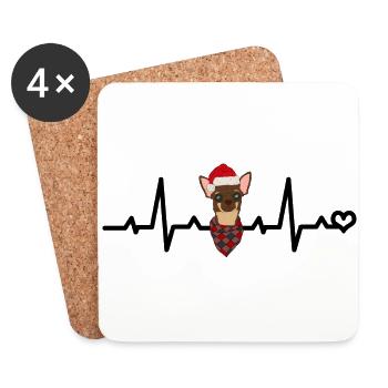 Chihuahua Weihnachtsmütze braun tan Herzschlag - Untersetzer (4er-Set) - Weiß - Vorne