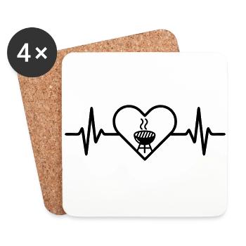 Heart Grill Barbecue Meat - Coasters (set of 4) - white - Front